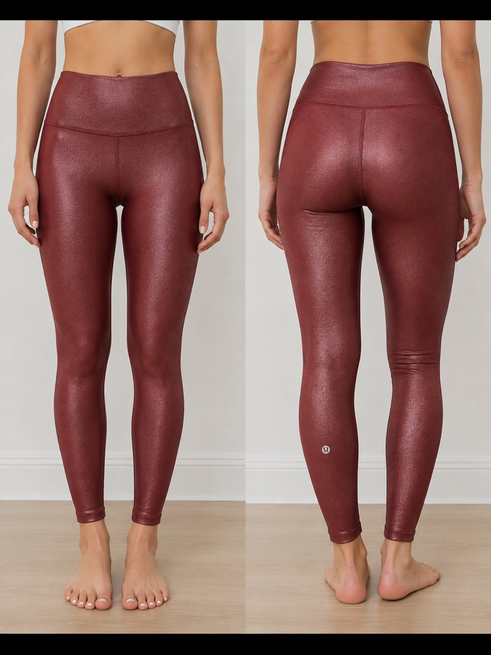 #244 Lululemon Wunder Under Pant Metallic Shine Burgundy Luon Size 2